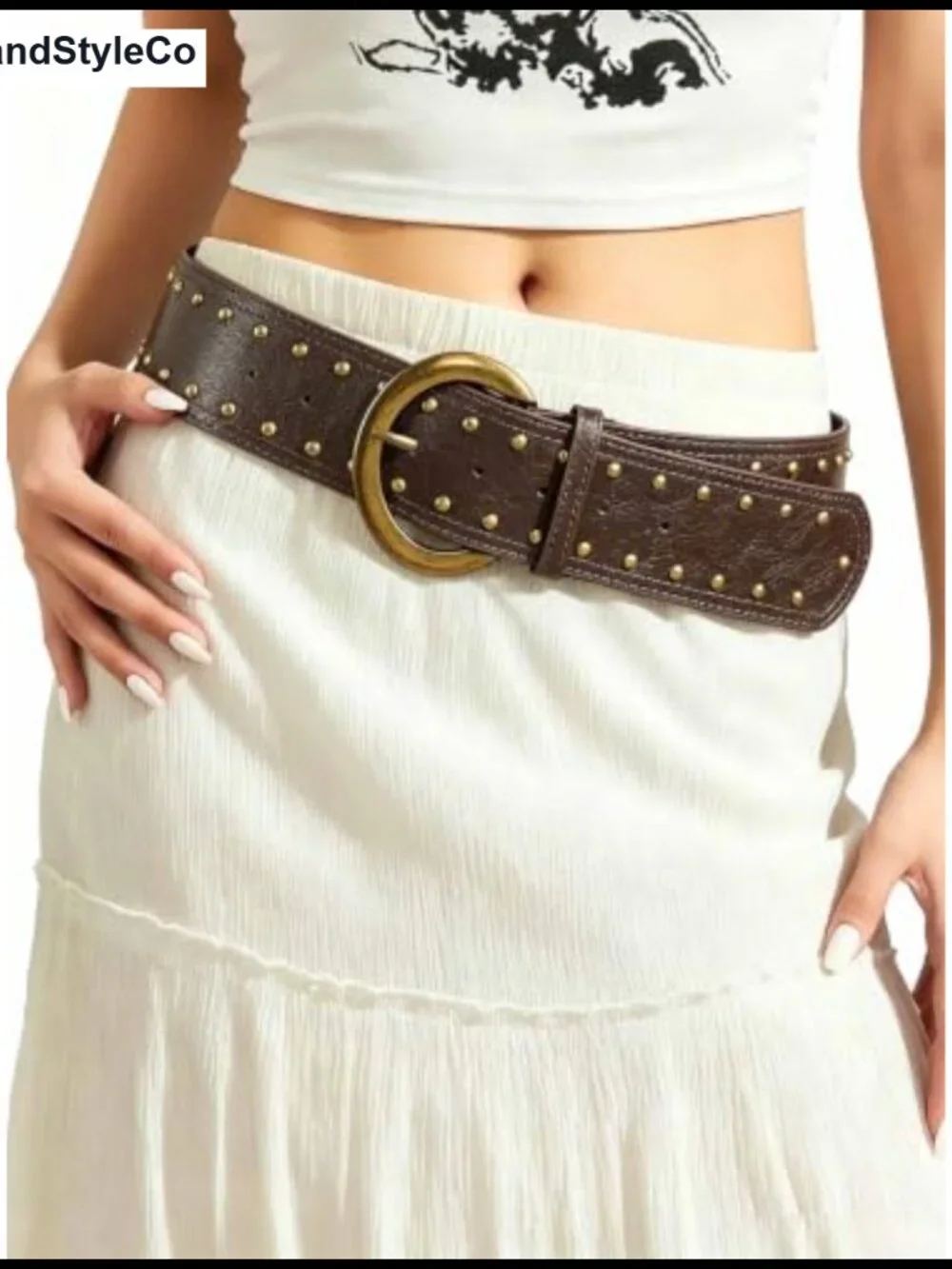 Wide Western Cowgirl Faux Leather Belt with Metal Buckle for Jeans Dresses